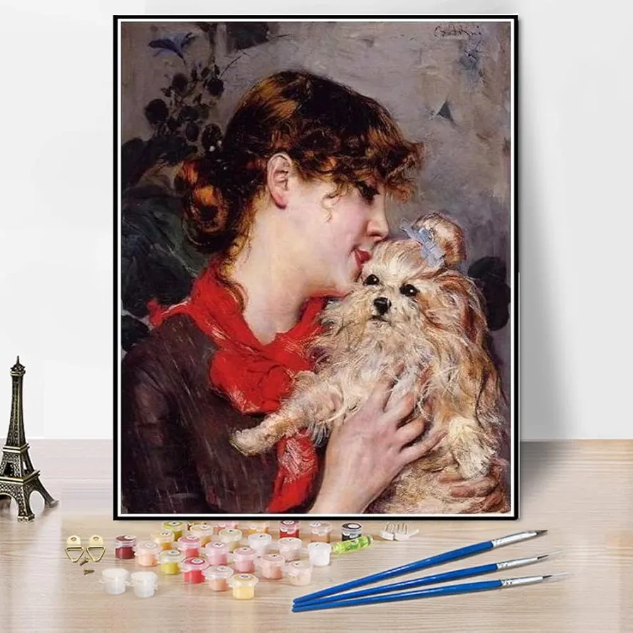 Paint by Numbers Kits for Adults and Kids The Actress Rejane and Her Dog Painting by Giovanni Boldini Arts Craft for Home Wall Decor