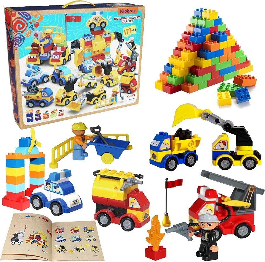 Building Blocks for Toddlers 2-5, 171 Pieces Building Blocks Car Set for Kids Classic Large Building Bricks Compatible with All Major Brands Educational Toys Blocks for All Ages