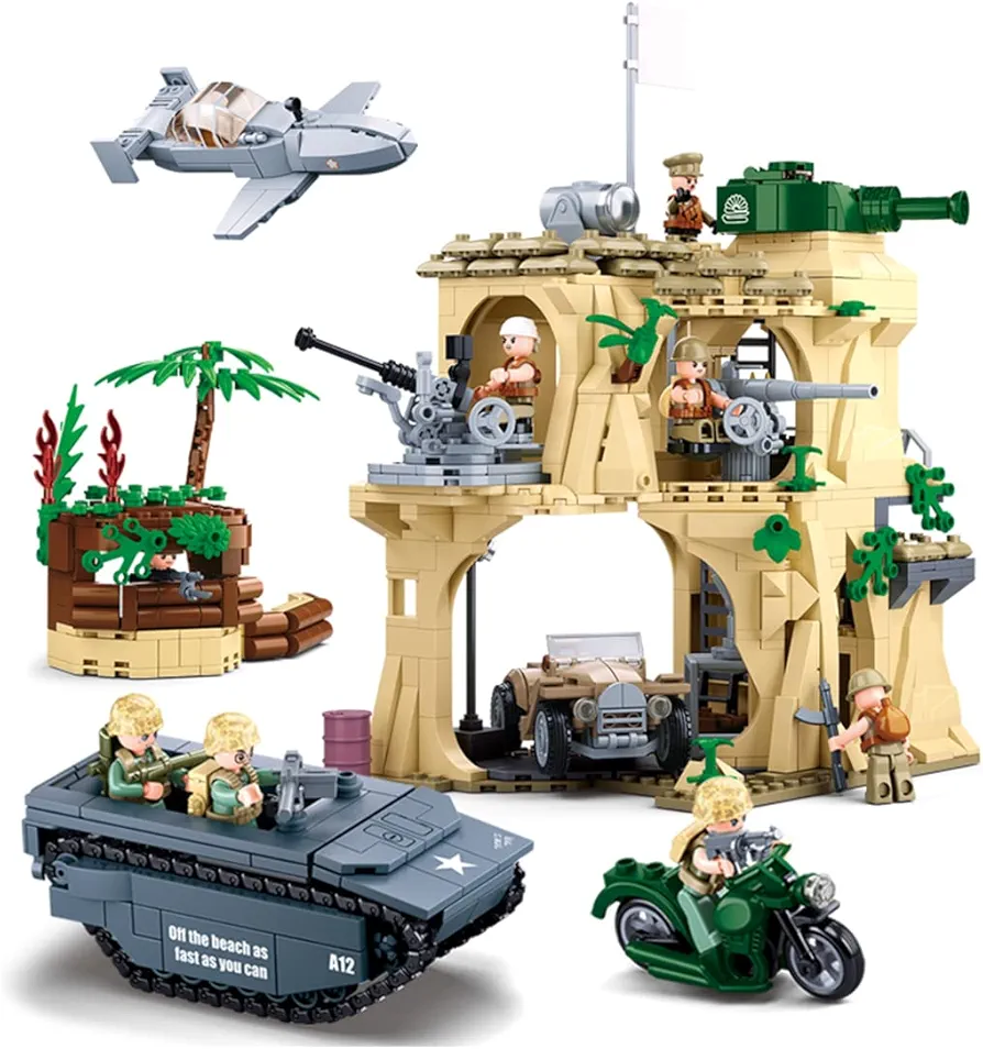 DAHONPA War 2 Building Blocks with 9 Figures(1124 PCS), WW2 Military Historical Construction Model for Display,Toys Gifts for Kid and Adult.