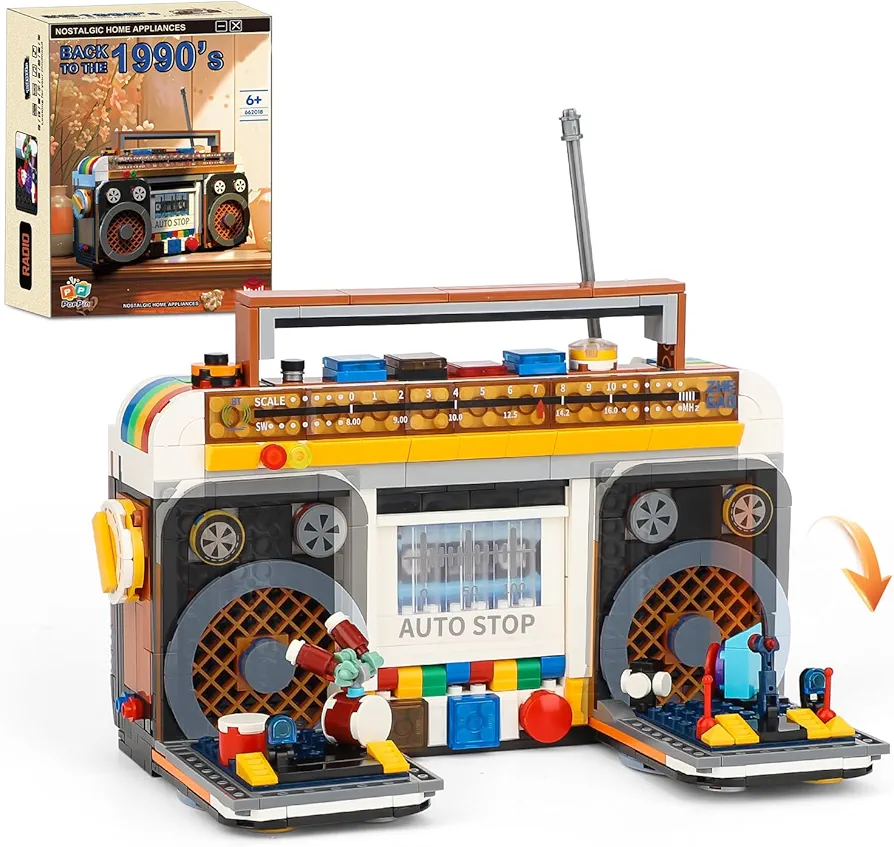 Retro Radio Music Player Building Set, Home Décor Accessory for Adults, Relaxing Hobbies, Unique Gift Idea - 554 Pieces (Mini Building Blocks)