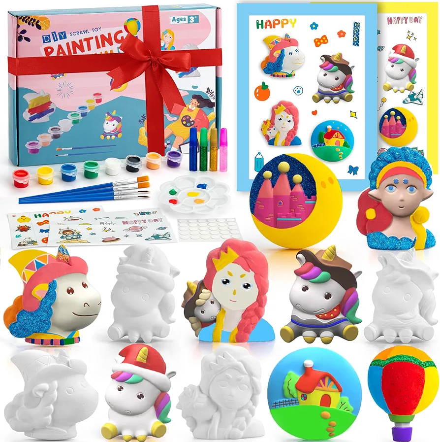 KODATEK 62 Pieces Unicorn Painting Kit, Arts and Crafts for Kids, Unicorn Toys DIY Creative Activity, 8 Unicorn Figurines, Easter Birthday Unicorn Gift for 4-8 Years Old Girls Kids