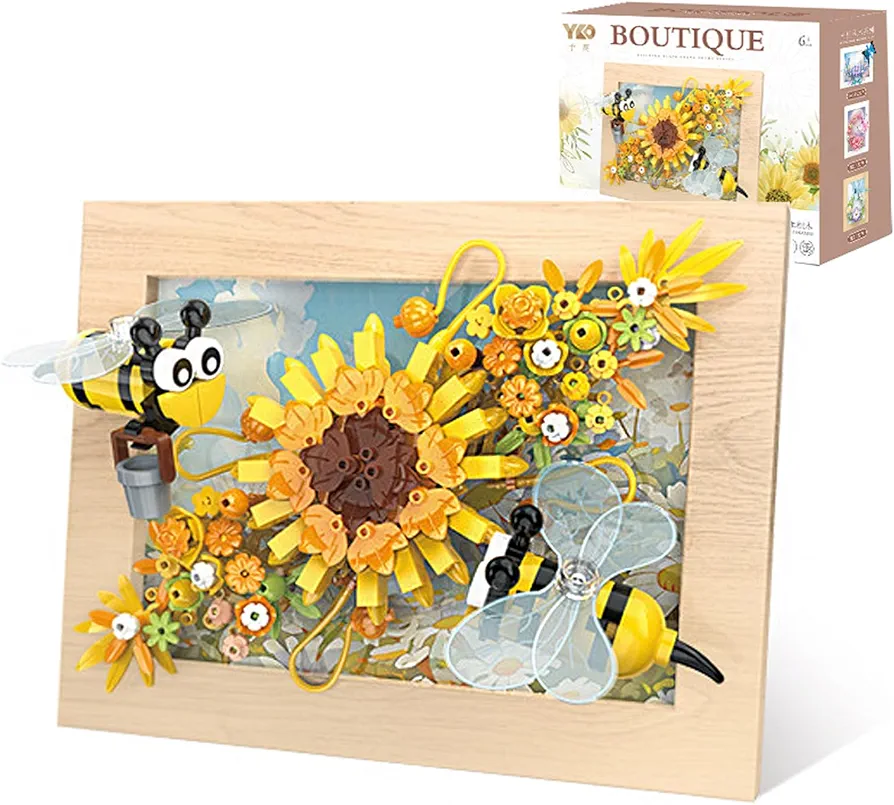 Insects Collection Building Blocks Set, with Bee,Butterfly,Dragonfly，Photo Frame,Compatible with Lego Bugs Animals Toy,Nature Garden Decor, for Adult and Child (Bee), 607069