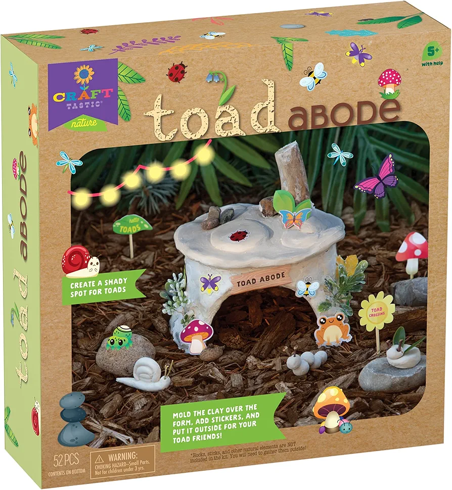 Craft-tastic — Nature Toad Abode — Kid’s Arts and Craft Kit — Build an Outdoor Mushroom Home — for Ages 5+