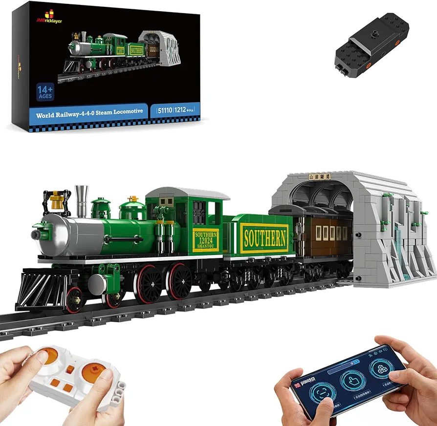 JMBricklayer Model Train Sets for Adults 51110, Steam Locomotive Express City Train Building Kit, RC Train Toys with The Tunnel and Train Track, Collectible Sets, Gifts for 14+ Year Boys Train Lovers