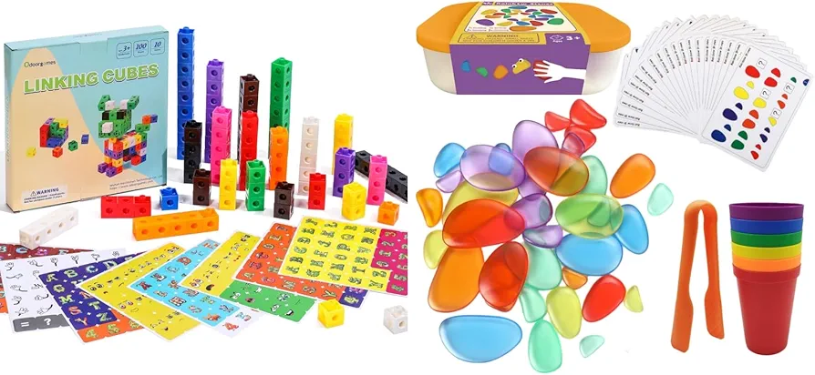 Linking Cubes - Colorful Math Manipulatives for Kids Ages 4-8 - 36 Pcs Translucent Rainbow Pebbles,Rainbow Stones