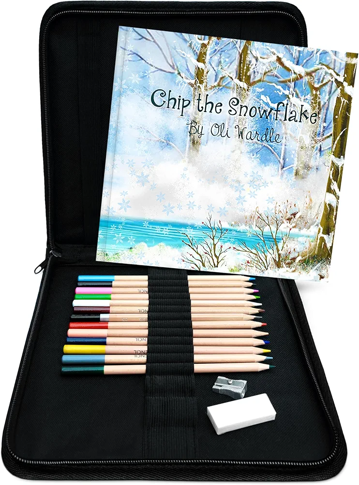 Illustrate Me-Create your own storybook kit-Chip the Snowflake-Portable art set for kids-Adventure storybook-Creative Activity for Boys & Girls-DIY kit-zipped carry case-drawing book ages 5,6,7,8,9,10