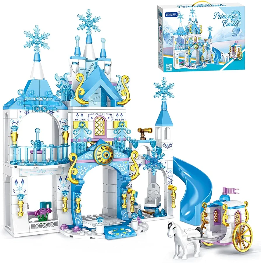 Dream Castle Building Blocks Toys for Girls 377 Pieces Ice Princess Castle Construction Toys Set Snow Castle Building Bricks Toys for Kids Christmas Birthday Gift