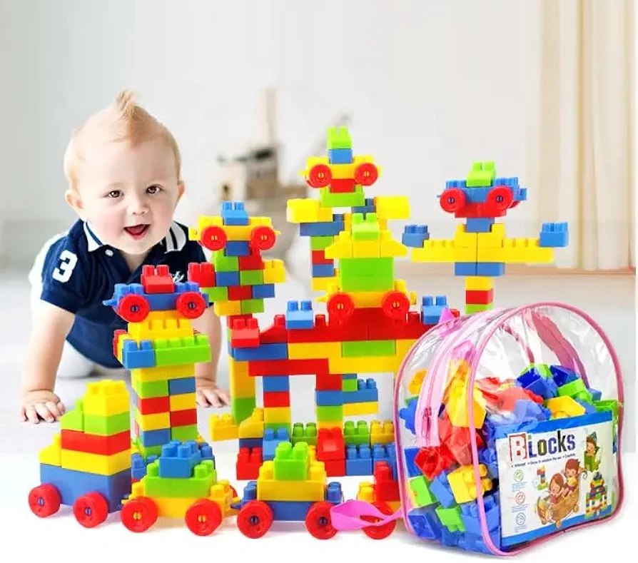 Baby Building Blocks, Kids Building Blocks Toys for 1 2 3 4 5 Year Old Boys Girls Toddlers, Early Development Educational Toys with 130 PCS Large Blocks in Carry Bag