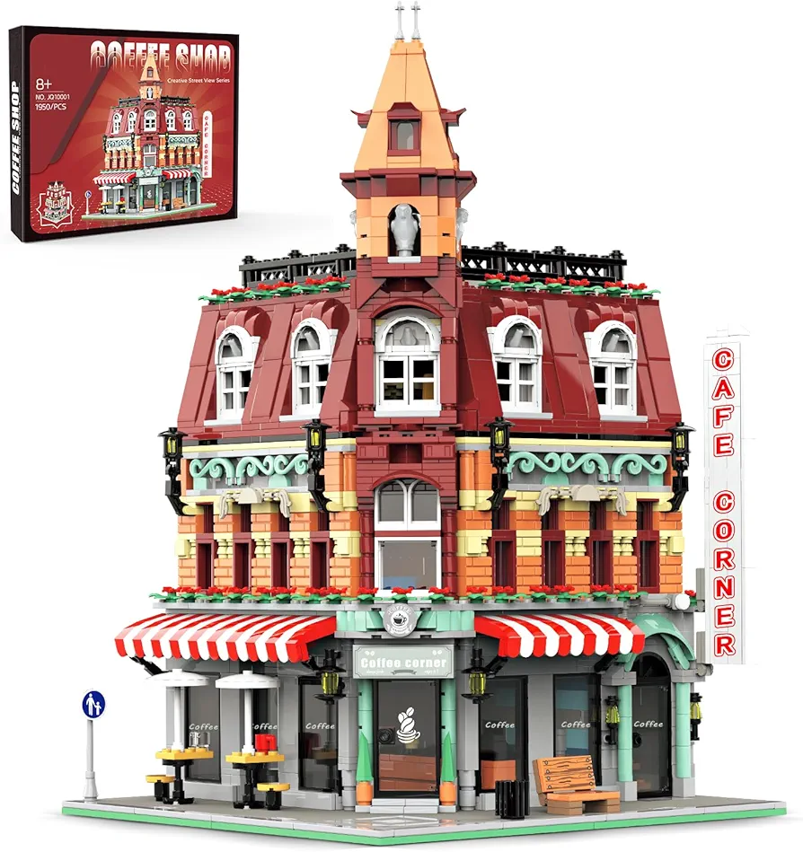 Mini City House Building Set, Three-Story Coffee Shop House Building Blocks, Mini Building Blocks(1950pcs)-Not Compatible with Lego Boutique Hotel