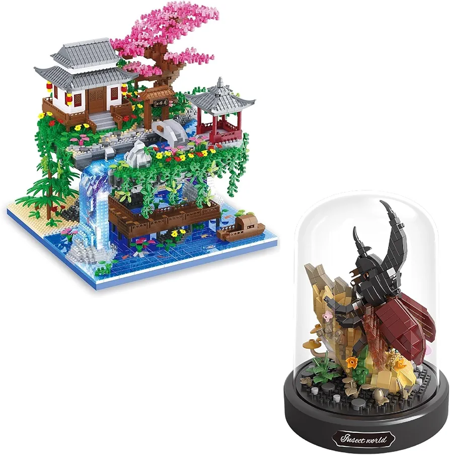 Building Sets for Adult & Kids(Cherry Bonsai & Rhinoceros Beetle)