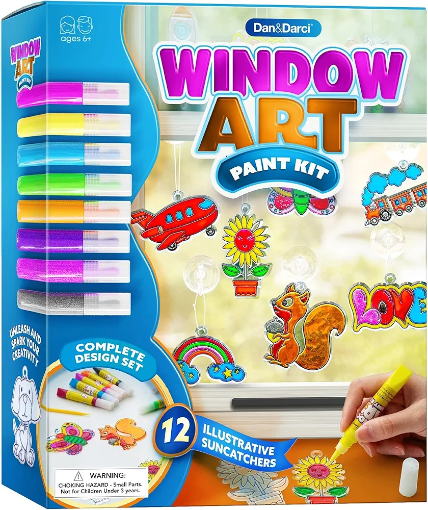 Dan&Darci Window Art for Kids - Sun Catchers Painting Kit - Suncatcher Craft Set Gift for Kids - Arts and Crafts Ages 6-12 yr Old - Paint Activities Kits Projects - Girl Boys DIY Age 5 6 7 8 9 10