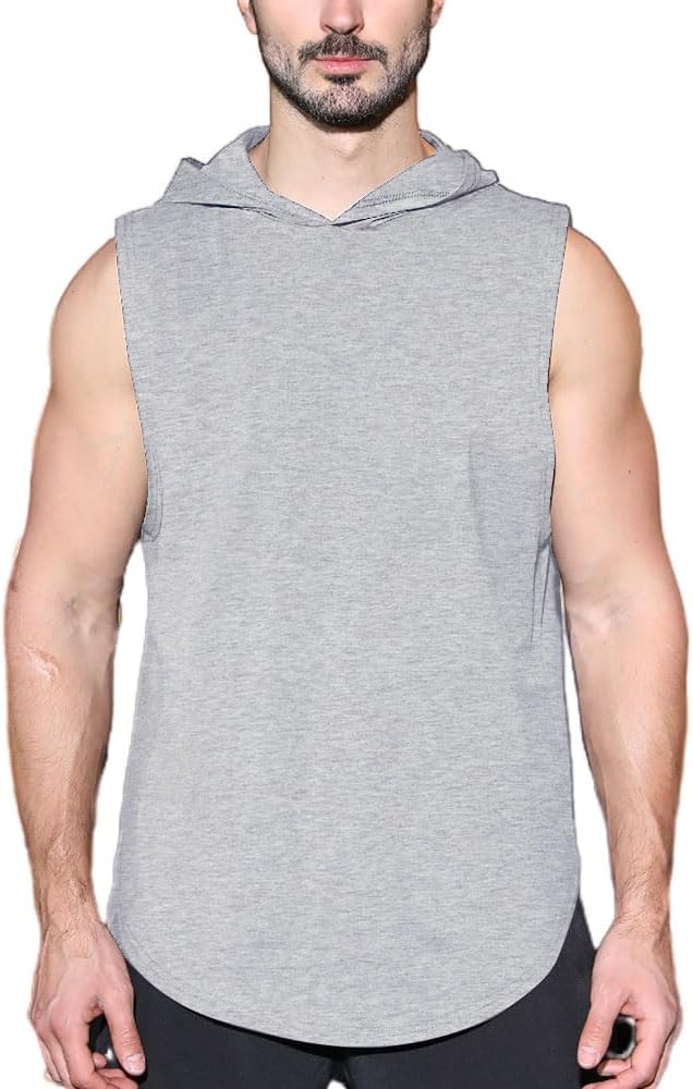 Men's Workout Hoody Tank Tops Athletic Training Bodybuilding Hoodie Shirts Cotton Gym Cut Off Sleeveless Muscle T-Shirt