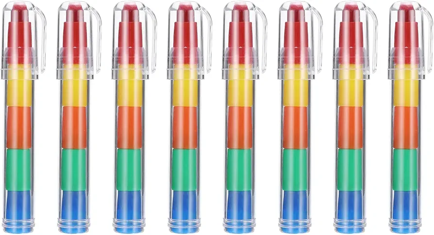 PATIKIL Stacking Crayons, 8 Pack 5 Colors Stackable Buildable Round Drawing Crayons for Home Office Party Art Craft Supplies Drawing Learning