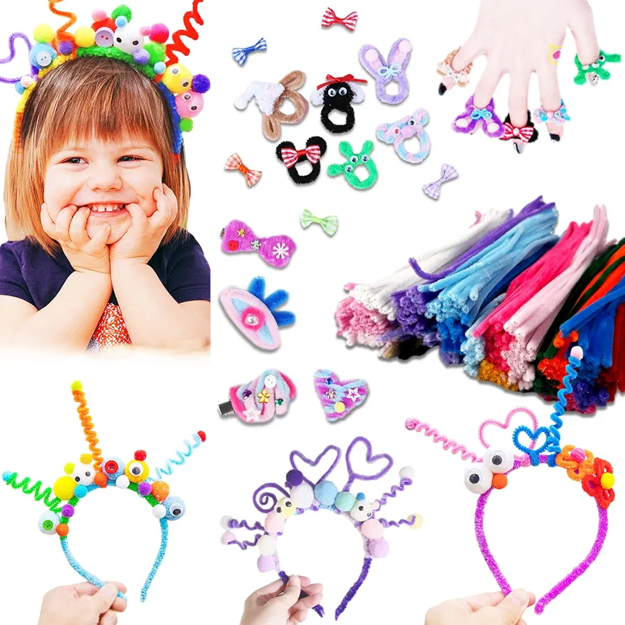 GOVOY Pipe Cleaners Art and Craft Supplies Multi-Color Chenille Stems for Creative DIY Headbands Hair Clips Rings