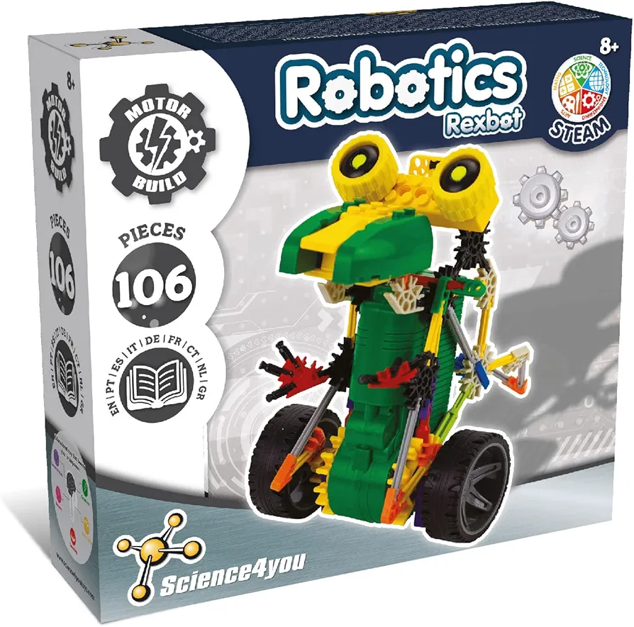 Science4you Robotics Rexbot - Robot Building Toy for Kids Age 8-14, Kit with 106 Pieces to Build Your Own Robot and Make it Move, Science Kit and STEM Toy for Kids 8+ Years Old