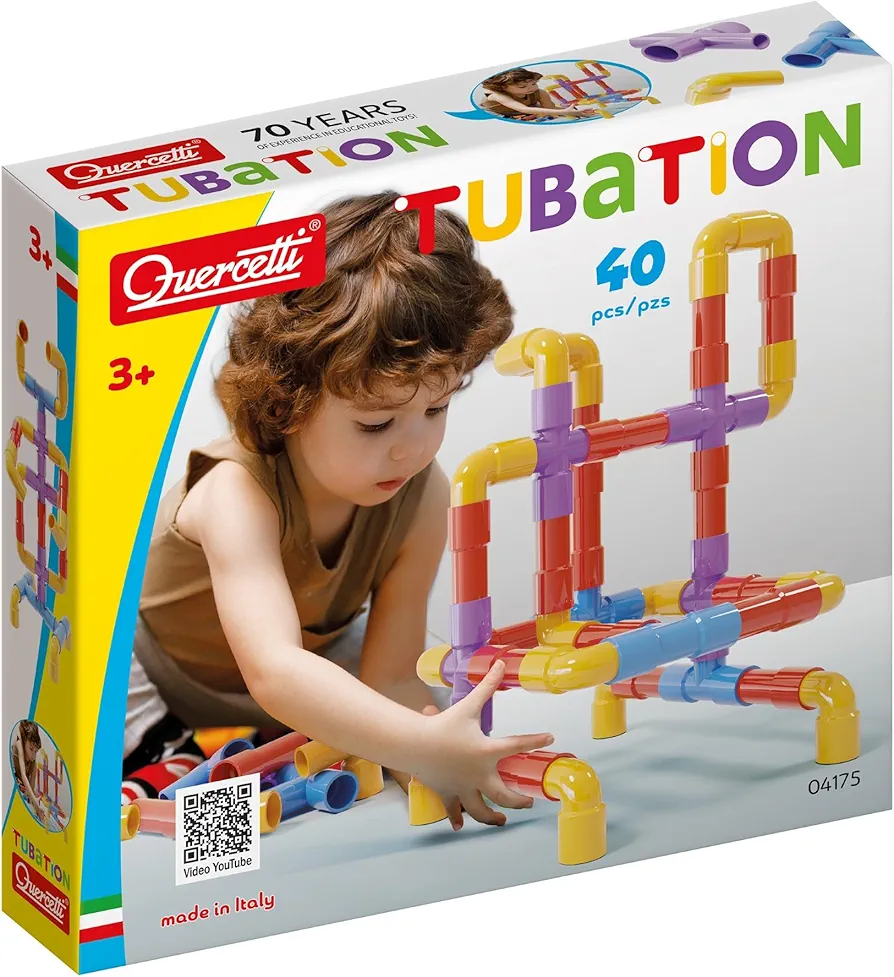 Quercetti Tubation - 40 Piece Interlocking Pipeline Maze Building Set - Open Ended Construction Toy for Ages 3 and Up (Made in Italy)