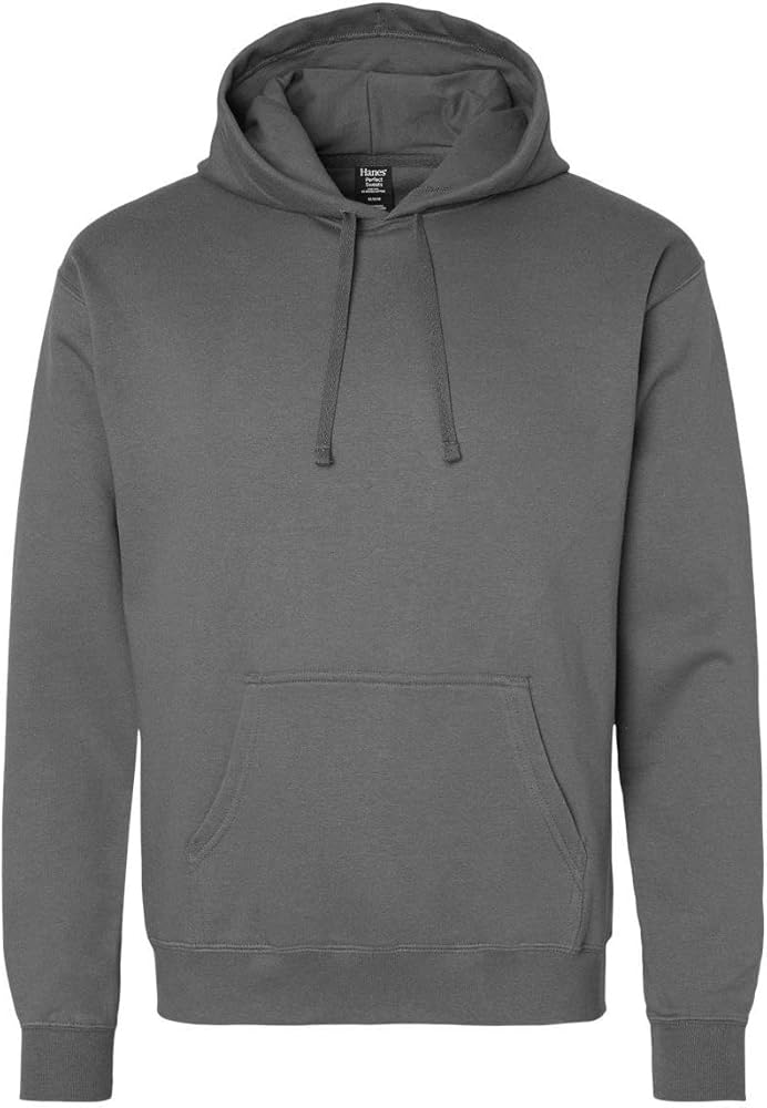 Hanes Mens Perfect Fleece Hooded Sweatshirt, L, Smoke Grey