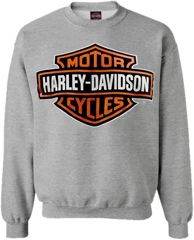 Harley-Davidson Mens Bar & Shield Long Sleeve Crew Neck Fleece Sweatshirt, Gray