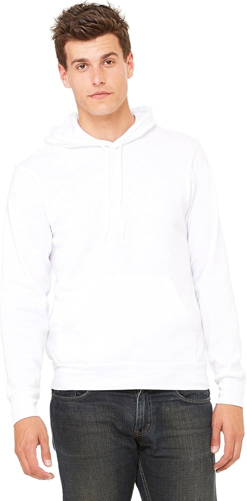 Bella + Canvas Men's Poly-Cotton Fleece Pullover Hoodie, White, XL