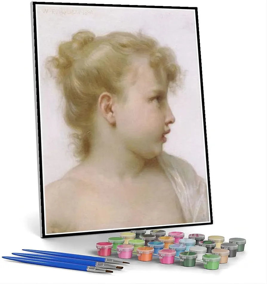 DIY Painting Kits for Adults Head of A Little Girl Painting by William-Adolphe Bouguereau Arts Craft for Home Wall Decor