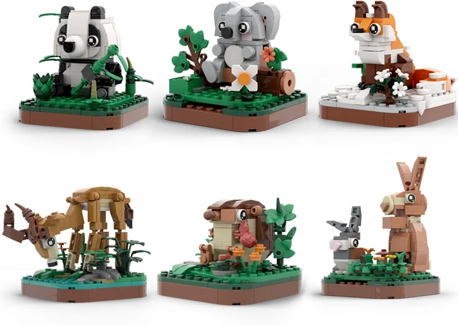 Petite Jungle and Forest Pals: Whimsical Wildlife Mini Block Set - Educational Toy with Elephant, Rinho, Kangero, and more for Creative STEM Learning, 5 Years and up (Forest Animals)