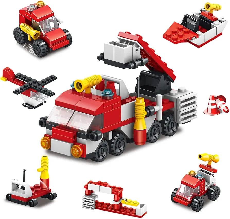 Fire Rescue Vehicles Building Block with 6 Characters,6 in 1 Car Building Kit Party Favors for Kids Gifts