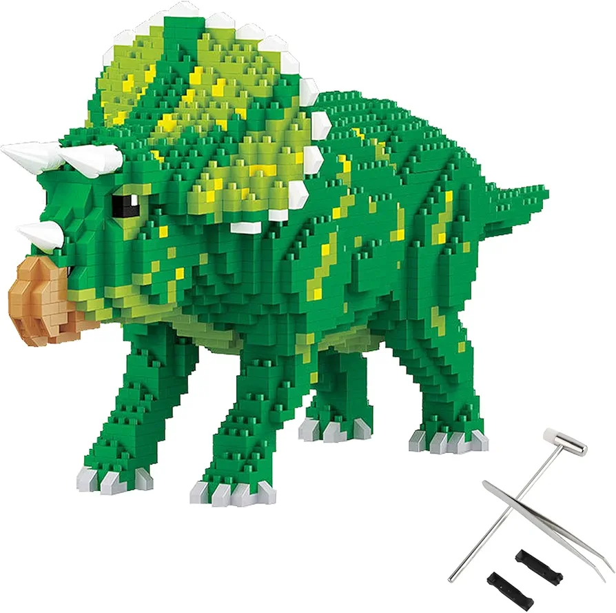 Larcele Micro Building Blocks Dinosaur Set with Tools, Triceratops, 1737 Pieces KLJM-06