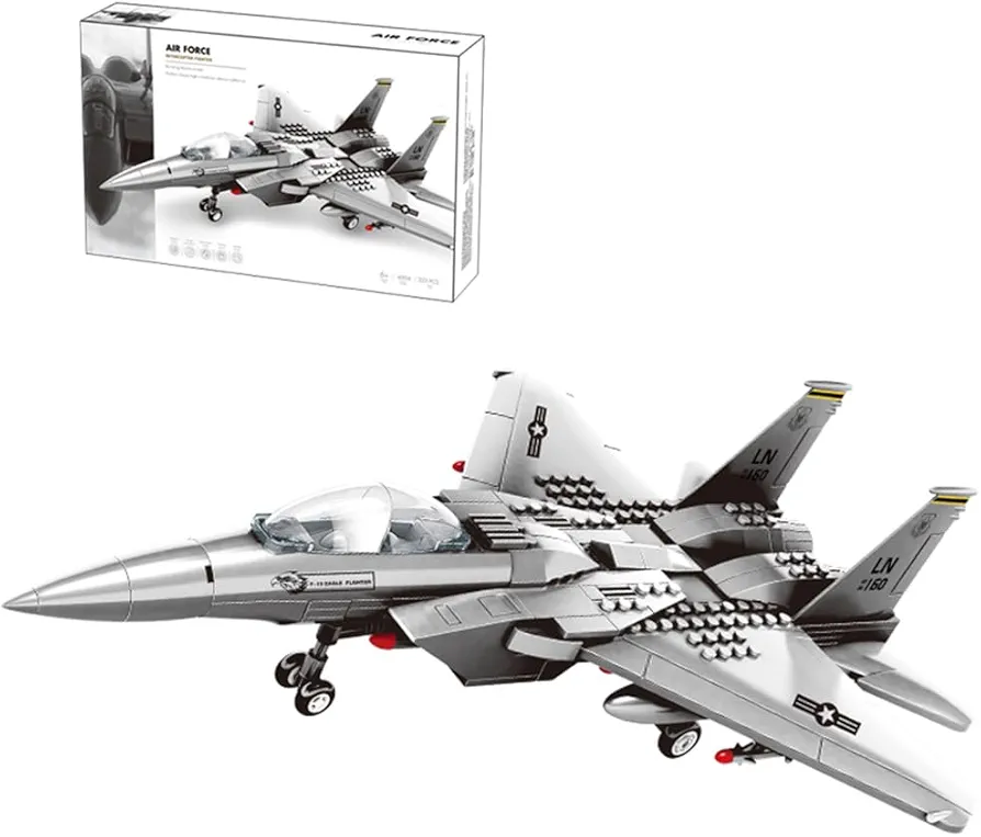 Fighter Jet Building Block Set 227 Pcs F-15 Eagle Fighter Jet Building Toys Set – Building Block Plane Toy for Kids Older Than 8 and Adults Compatible with All Building Bricks