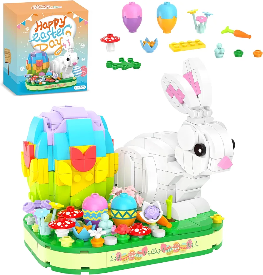 Easter Eggs and Bunny Building Toy Set, 474 PCS Easter Basket Stuffers Building Blocks, Easter Toy Gift for Boys Girls Teens Easter Egg Fillers Building Kit Easter Baskets for Kids