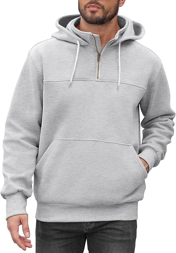 Caracilia Mens Half Zip Hoodies Midweight Loose Fit Fleece Quarter Zip Pullover Sweatshirt