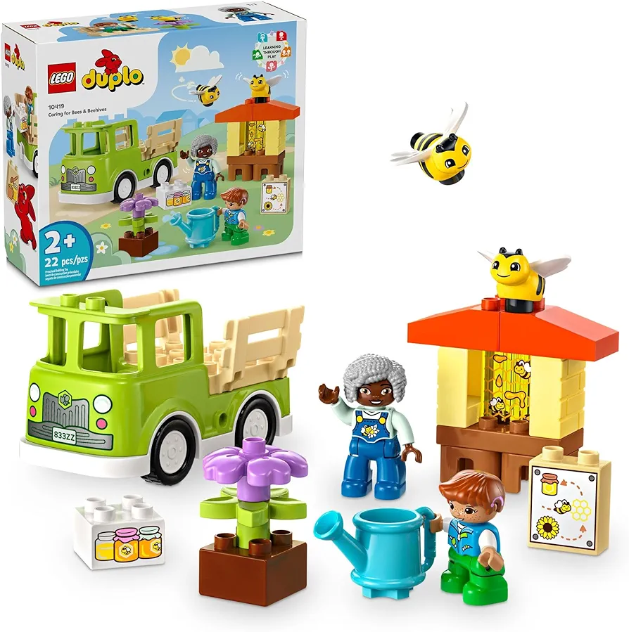 LEGO DUPLO Town Caring for Bees & Beehives Preschool Kids’ Learning Toy, 2 Figures and a Drivable Truck, STEM Toy, Build-and-Rebuild Educational Set for Toddlers Ages 2 Years Old and Up, 10419