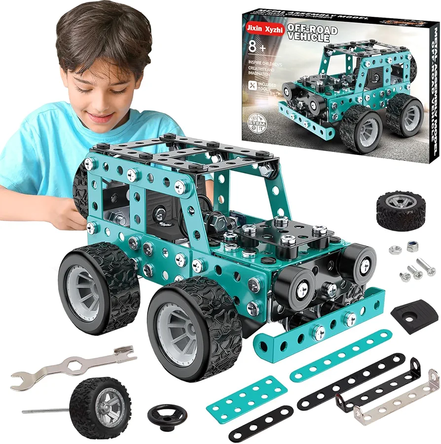 Erector Sets Stem Assembly Metal Toys Jeep/Off-Road Model Kit Engineering Building Sets Parent-Child Interaction Construction Sets Gifts for Kids 8-16 Blue…