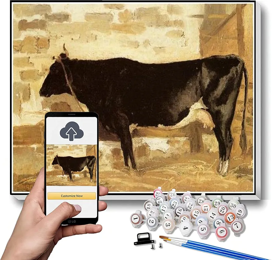 Paint by Numbers Kits for Adults and Kids Cow in A Stable Also Known As The Black Cow Painting by Camille Corot Arts Craft for Home Wall Decor