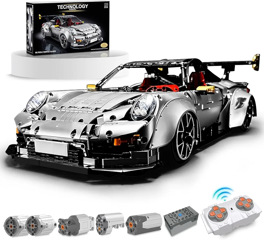 1:8 Sports Car Building Sets with Remote Control, MOC Super Car Building Kit for Adults, Building Bricks Racing Vehicle Toy, Collectible Motorsport, Great Gift for Men (3389 PCS)