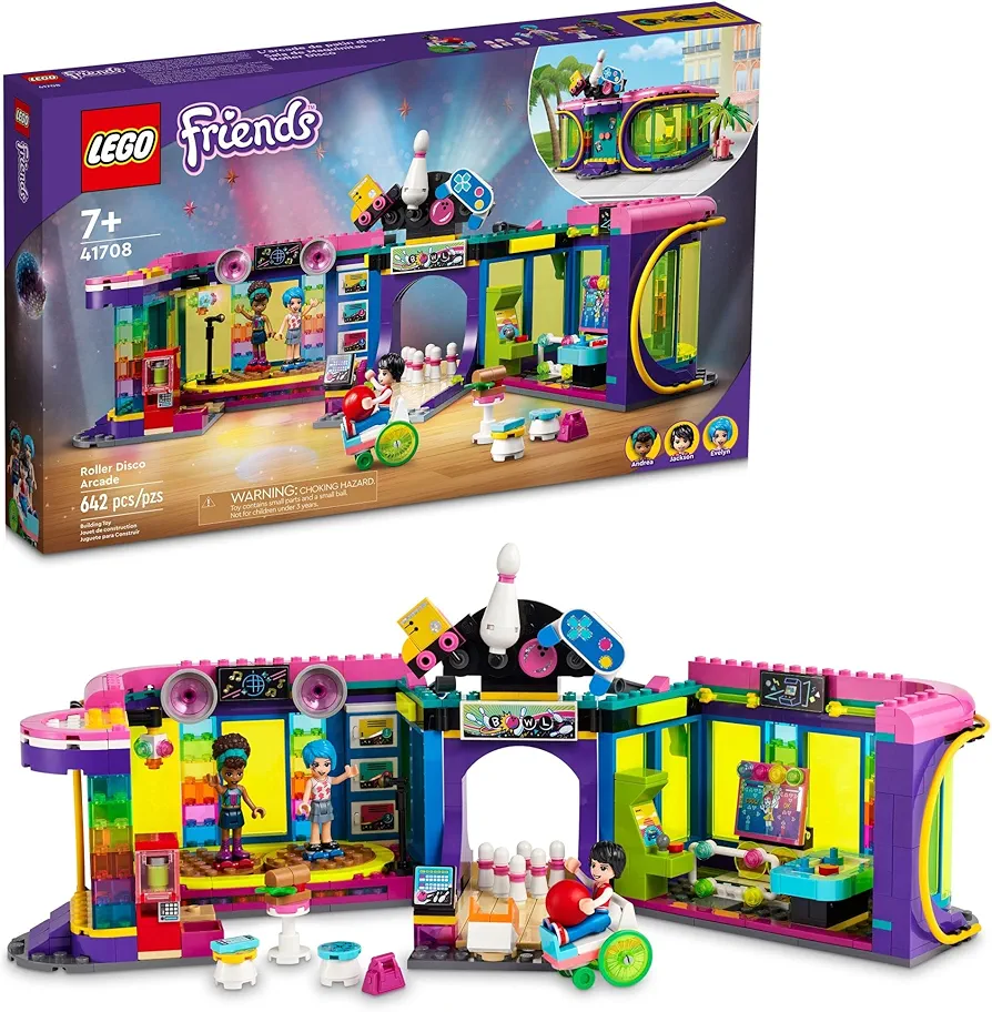 LEGO Friends Roller Disco Arcade Set 41708, Toy Bowling Game, Andrea Mini-Doll Included, Birthday Present Idea for Kids, Girls and Boys 7+, Fun Playset for Creative Play