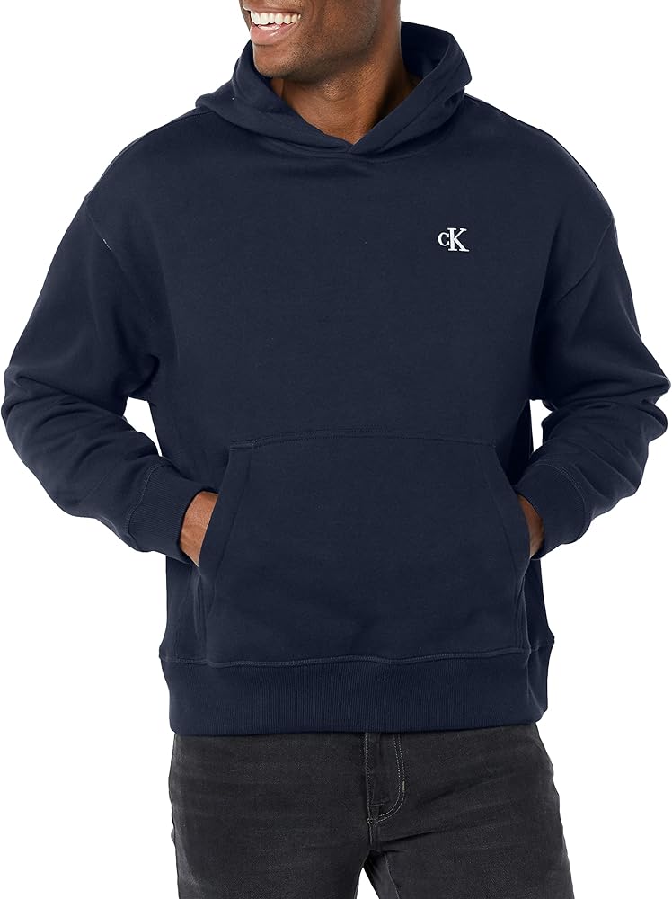 Calvin Klein mens Relaxed Fit Monogram Logo Fleece Hoodie