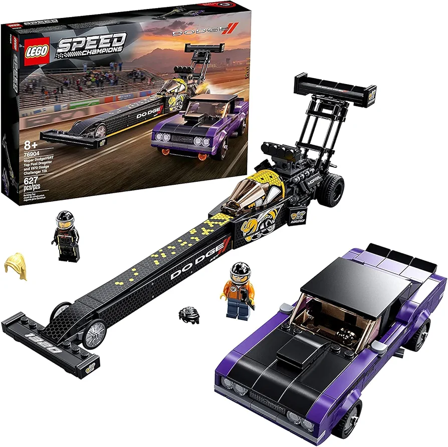 LEGO Speed Champions Mopar Dodge//SRT Top Fuel Dragster and 1970 Dodge Challenger T/A 76904 Building Toy; New 2021 (627 Pieces)