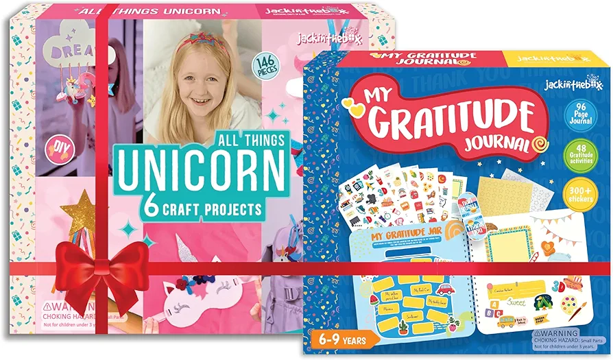 jackinthebox Gift for Little Kids (Unicorn 6-in-1 + Kids Gratitude journal kit) Unicorn & Kids Gratitude journal kit Themed Arts & Crafts for Girls & Boys | Best Gift for kids Ages 3 4 5 6 7 8 Years