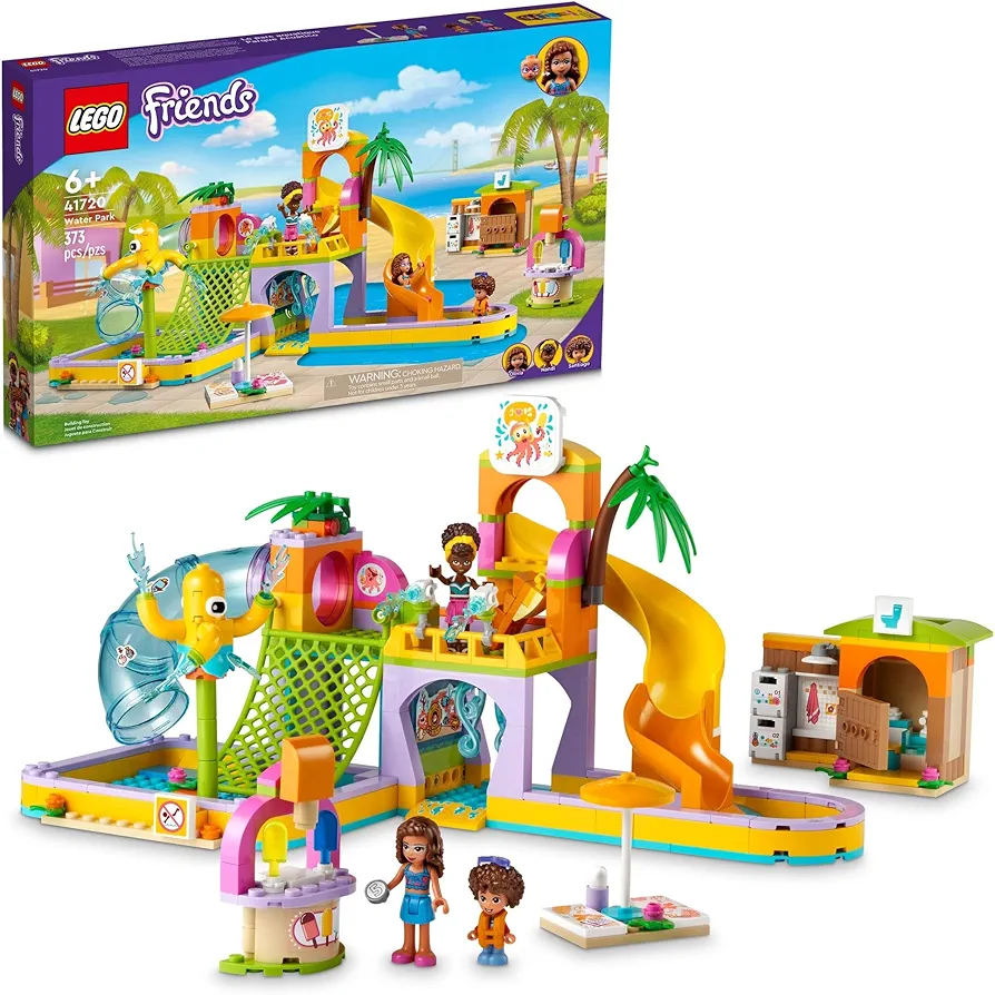 LEGO Friends Water Park Toy Building Set 41720 Pretend Play Kit with Swimming Pool Slides, Water Canons, and Two Mini-Dolls, Heartlake City Toy, Birthday Gift Idea for Kids Boys Girls Ages 6+ Years