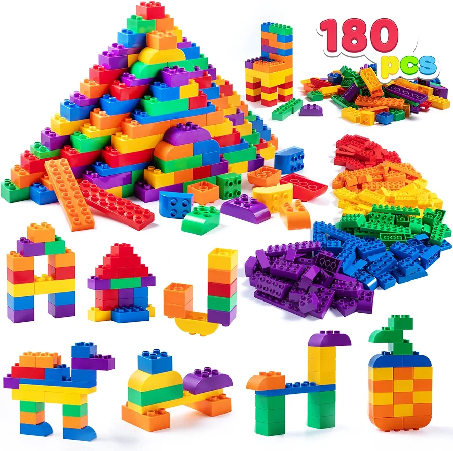 JOYIN 180 Pcs Kids Building Blocks Kit, Toddler Basic Blocks Set, Large Giant Big Classic Regular Bricks Toys Game for Preschool Ages 2-5 Years Old Boys Girls Christmas Birthday Gift