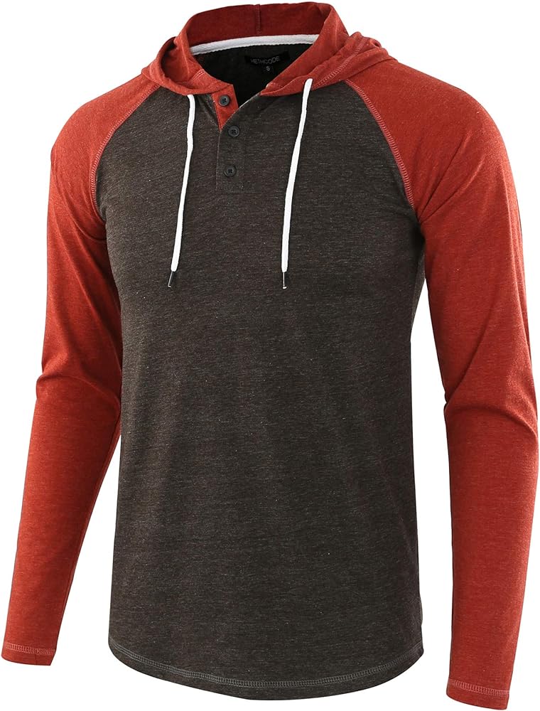 Men's Casual Lightweight Long Sleeve Raglan Active Sports Henley Jersey Hoodie Shirts