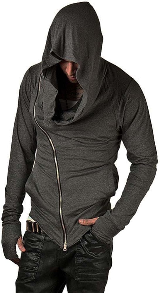 ZUEVI Men's Hoodies Cool Side Zipper Assassin Robe Jacket Cosplay Hooded Sweatshirts