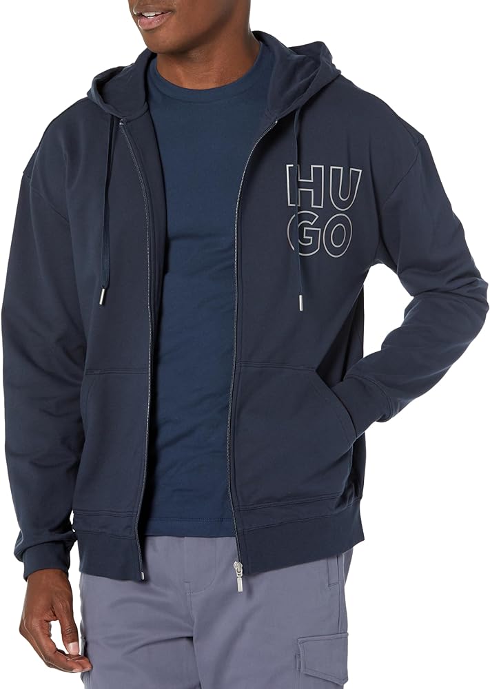 HUGO Men's Stacked Logo Zip Up Hooded Jacket