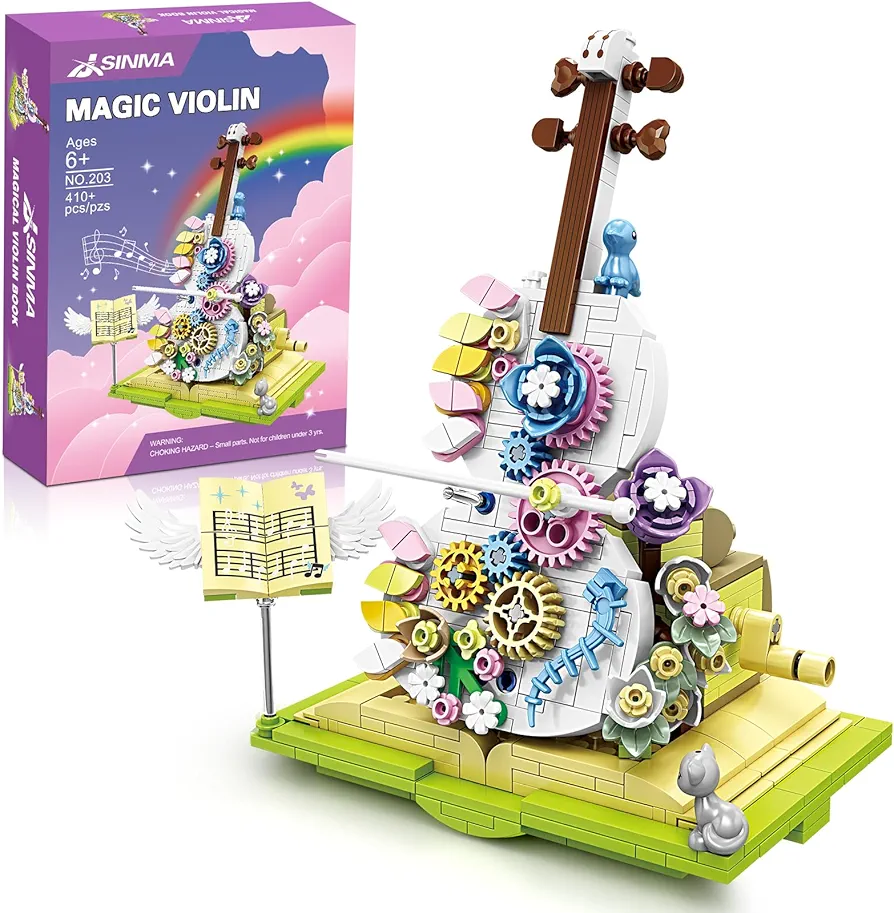 Violin Flowers Building Toy Set with Flowers Book and Succulent Botanical Collection Set for Adults Women Girls Ages 6+ Kids,Music Lovers,Nice Home Decor,Idea Gifts for Mother's Day, Birthdays