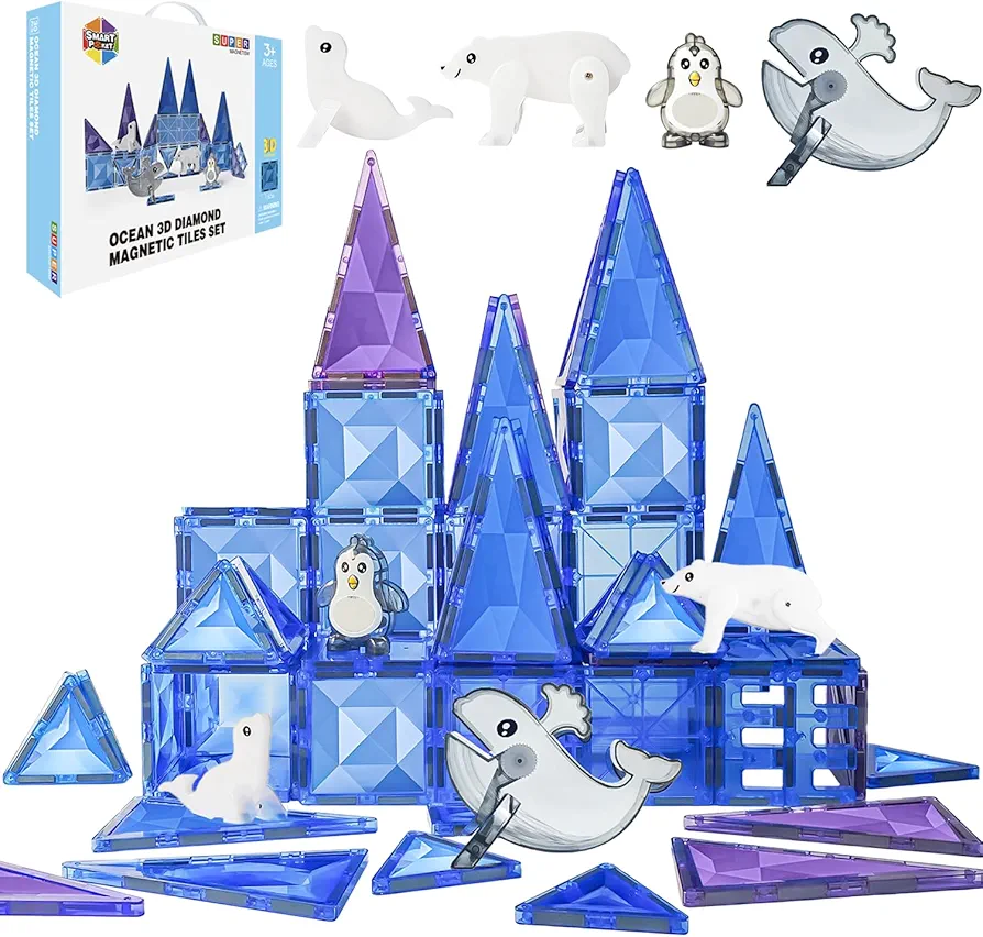 Magnetic Tiles Frozen Toys,Arctic Animals Magnet Building Blocks Toy for Kids Toddler Age 3-5,4-8,STEM Learning Sensory Construction Play Set for Boys and Girls 3+, Gift for Birthday Christmas Party