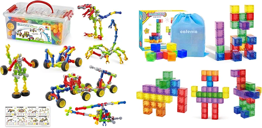 170 Pcs Building Toys + 30 Pcs Magnetic Blocks Toddler Toys