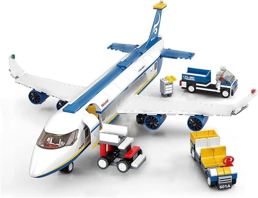 City Airport Passenger Airplane with Staff Minifigures and Truck Bricks Model Set, 463Pcs DIY Building Block Assembly Mini Particle Construction Toy