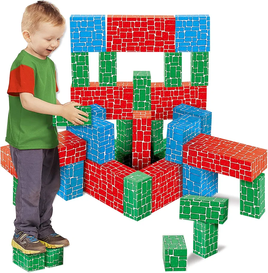 Cardboard Building Block, EXERCISE N PLAY 40pcs Extra-thick Jumbo Giant Building Blocks in 3 Sizes for Kids