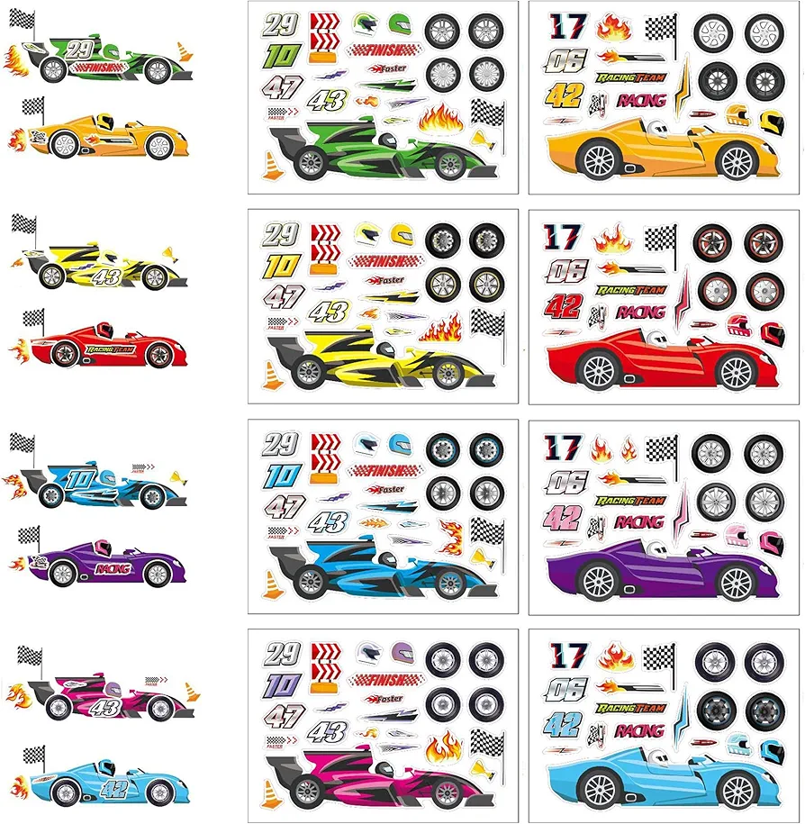 36 Sheets Race Car Stickers for Your Kids Make Your Own Stickers Car Themed Birthday Party Decor Car Racing Gifts Party Favor Supply Reward Educational Toy Art Craft