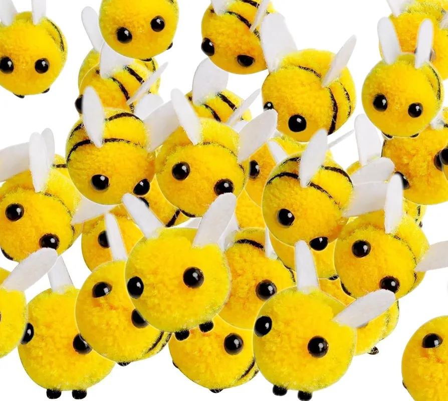 Kussiny, 60 Pcs Yellow Mini Crafts Ball Felt Bees Wool Felt Bumble Bee Plush for DIY Crafts